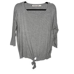 Michael Stars Medium M Heather Gray 3/4 Sleeve Tie Front Tee Scoop Neck Tshirt